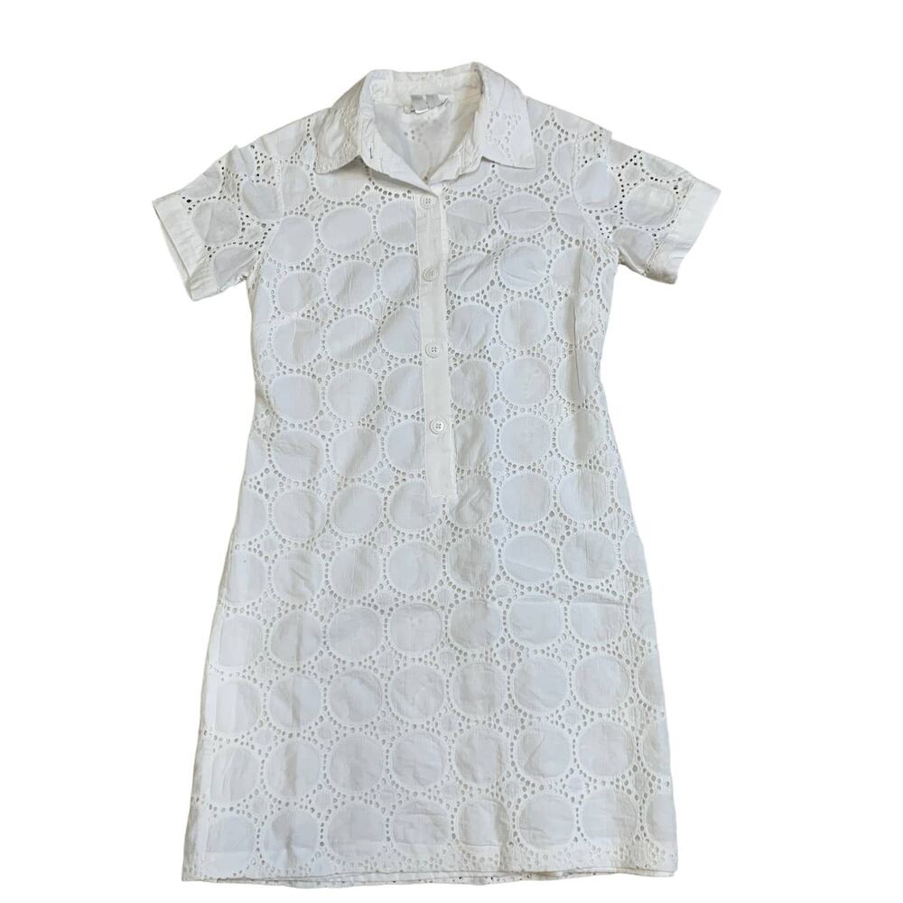 London Times Women's Eyelet Shirt Dress white ivory Size 6